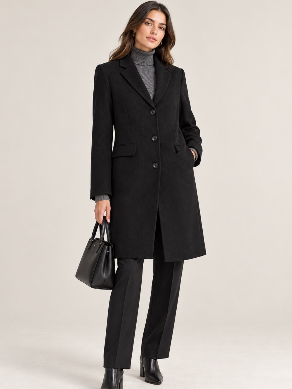 NWT Lauren Ralph Lauren Single Breasted Wool Blend Reefer Coat in Black size 10